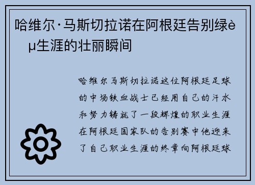 哈维尔·马斯切拉诺在阿根廷告别绿茵生涯的壮丽瞬间